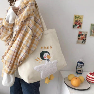 Duck Embroidery Tote Bag Large Shoulder Handbag for Women