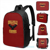 Smallville High Crows USB Charge Backpack Men Women Travel Laptop Bag