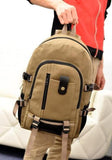 Men's Large Canvas Backpack Solid Rucksack for School Travel Sports