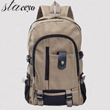 Men's Large Canvas Backpack Solid Rucksack for School Travel Sports