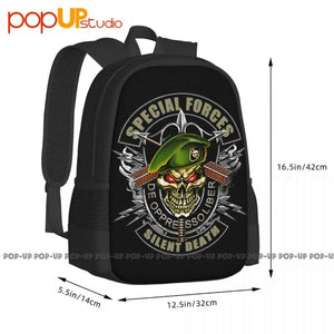 Army Silent Death Green Berets Skull Backpack Large Capacity Vintage Art Print