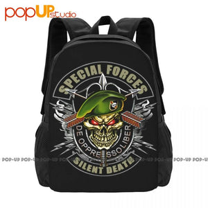 Army Silent Death Green Berets Skull Backpack Large Capacity Vintage Art Print