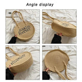 Round Straw Bag Bohemian Embroider Shoulder Beach Vacation Tote Handbag