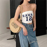 Round Straw Bag Bohemian Embroider Shoulder Beach Vacation Tote Handbag