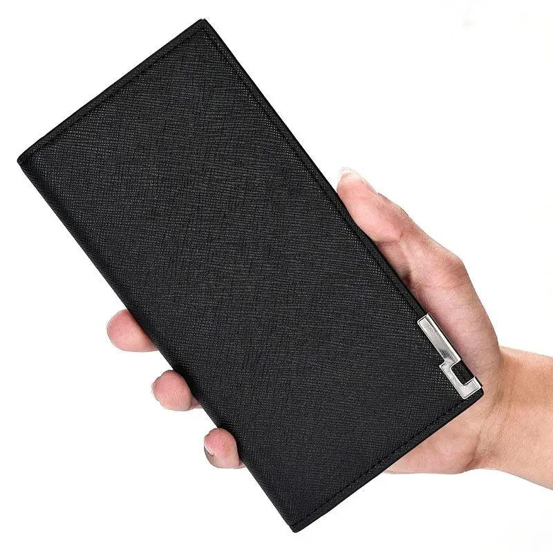 Men's Ultra Slim Long Wallet Solid Leather Short Purse