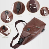 Men's Leather Chest Bag USB Port Charging Outdoor Sports Crossbody