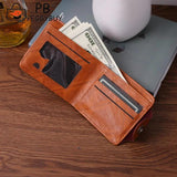 Men PU Leather Vintage Solid Bifold Mini Wallet Portable Zipper Money Bag