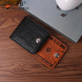 Men PU Leather Vintage Solid Bifold Mini Wallet Portable Zipper Money Bag