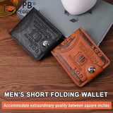 Men PU Leather Vintage Solid Bifold Mini Wallet Portable Zipper Money Bag