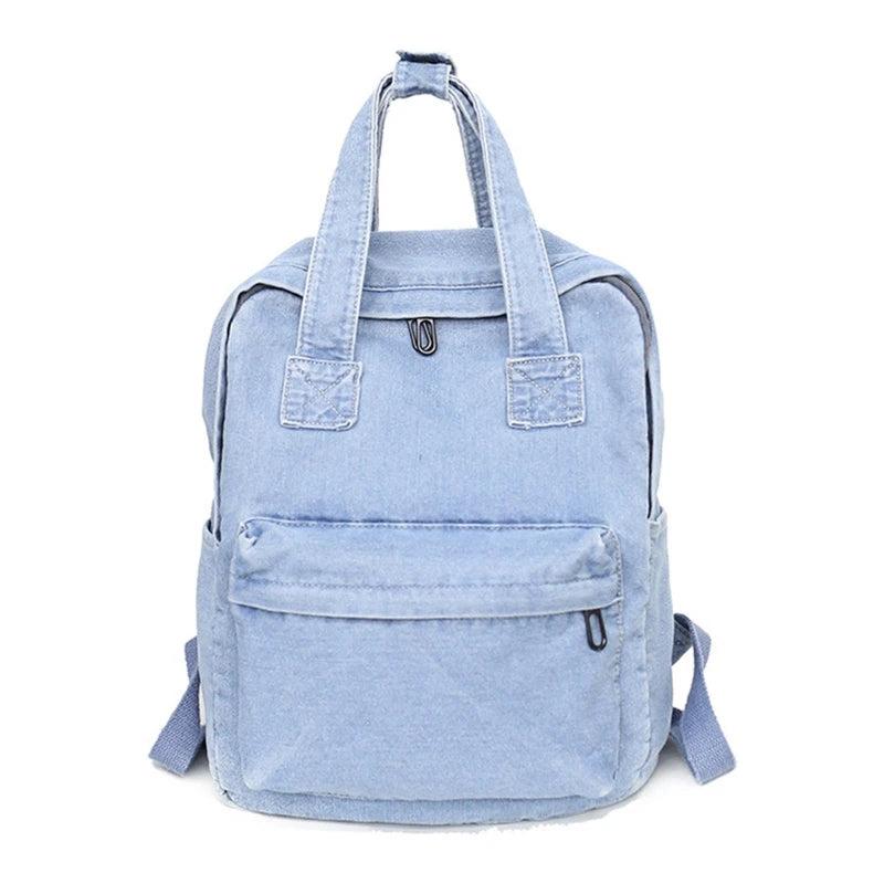 Women Vintage Denim Backpack Travel Daypack College School Handbag Shoulder Bag