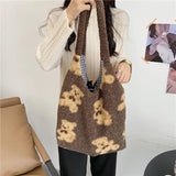 Plush Cartoon Bear Large Shoulder Bag with Decorative Button