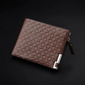 Men's Short Leather Wallet Retro Small Zipper Slim Man Purse