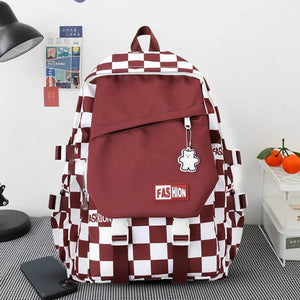 Harajuku Style Backpack Large Capacity Plaid Checkerboard Student