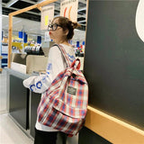Plaid Canvas Women's Backpack Student Girl School Bags
