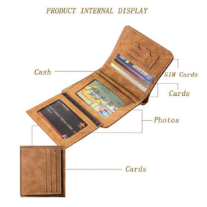 Men's Short Leather Wallet Retro Three Fold Multi-card Wallet