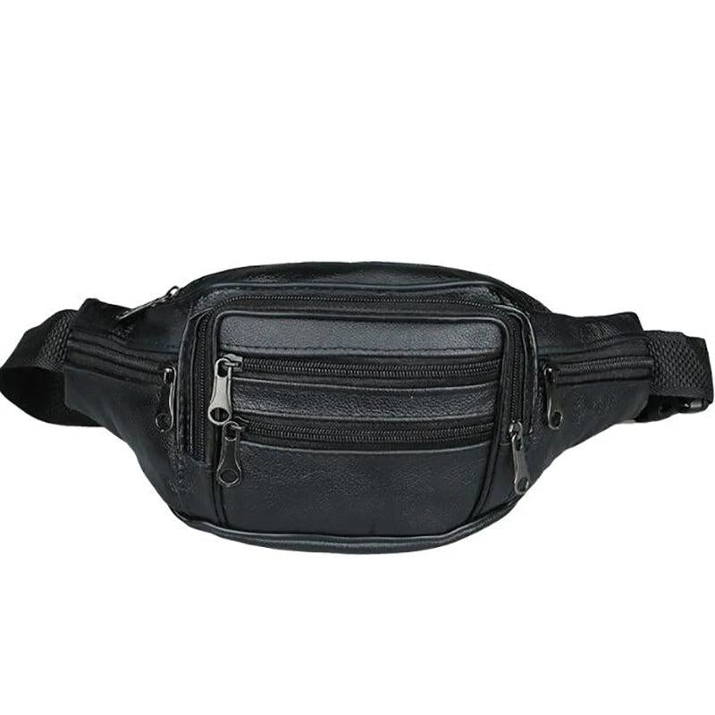 Men's Vintage Leather Waist Bag Zip Pocket Pack Casual Functional Money Phone Ci