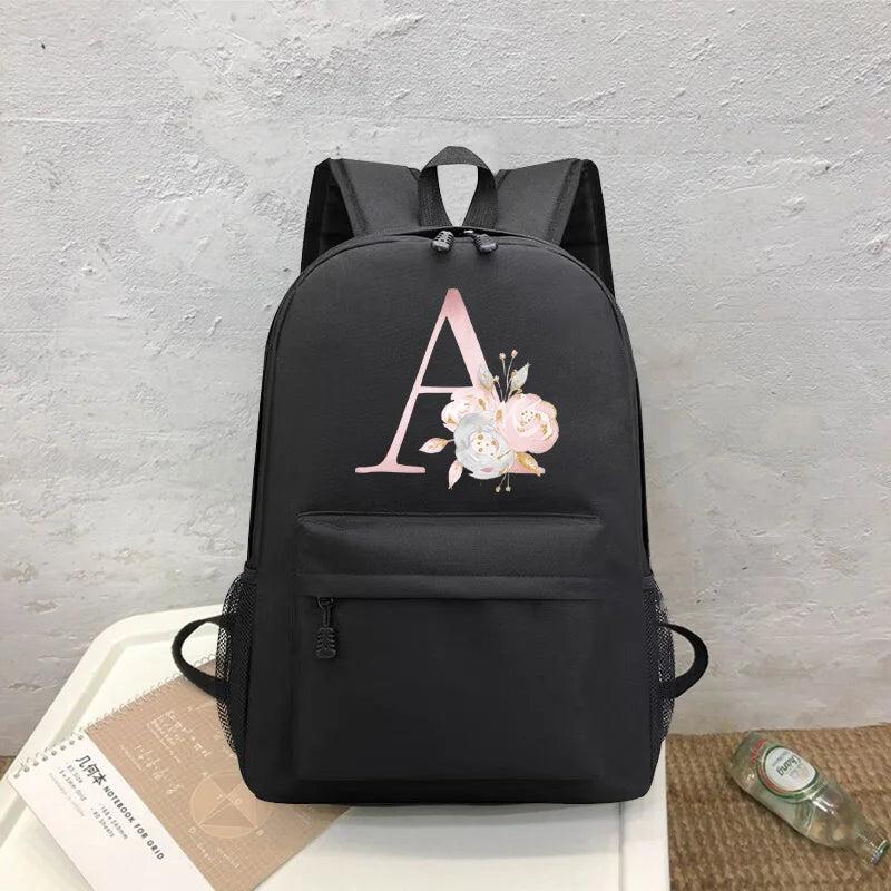 Rose Pink Letter Backpack Canvas Travel Female Shoulder Bags