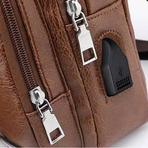 Men's USB Charging Chest Bag PU PVC Shoulder Cross Body Messenger Travel Bag