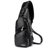 Men's USB Charging Chest Bag PU PVC Shoulder Cross Body Messenger Travel Bag