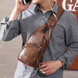 Men's USB Charging Chest Bag PU PVC Shoulder Cross Body Messenger Travel Bag