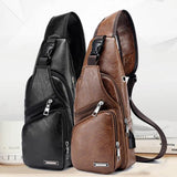 Men's USB Charging Chest Bag PU PVC Shoulder Cross Body Messenger Travel Bag