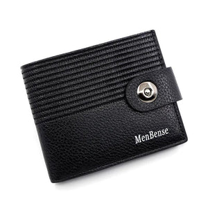 Stripe Embossed Magnetic Men's Purse Short Thin Leather Clip Wallet