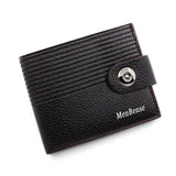 Stripe Embossed Magnetic Men's Purse Short Thin Leather Clip Wallet
