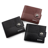 Stripe Embossed Magnetic Men's Purse Short Thin Leather Clip Wallet