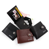 Stripe Embossed Magnetic Men's Purse Short Thin Leather Clip Wallet