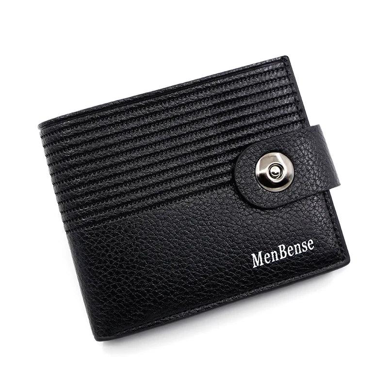 Stripe Embossed Magnetic Men's Purse Short Thin Leather Clip Wallet