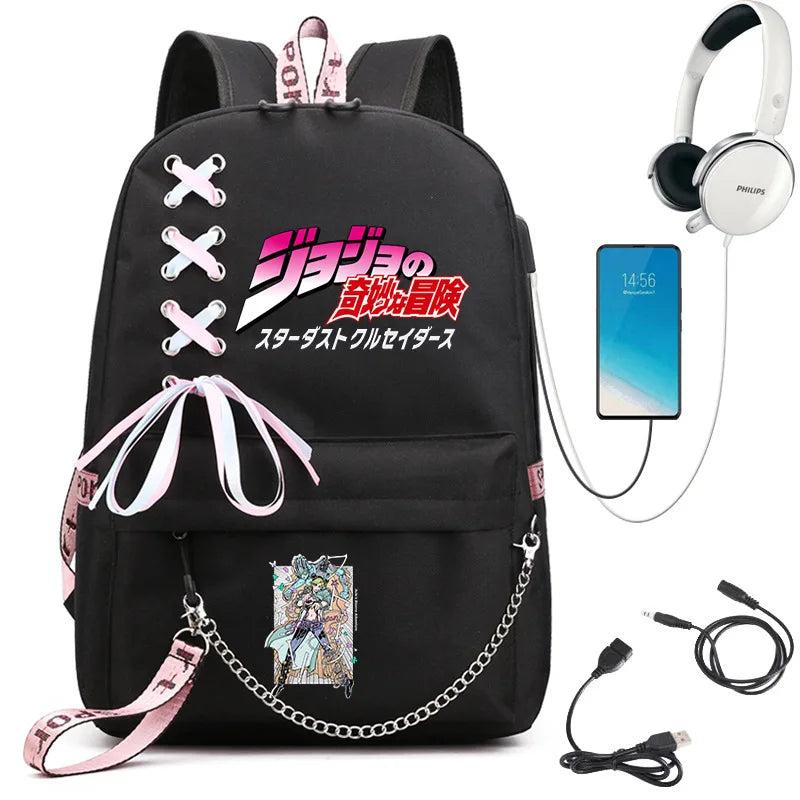 JOJO's Bizarre Adventure Anime USB Backpack School Book Bags