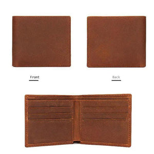 Crazy Horse Leather Men Short Wallet Bifold Horizontal Male Purse
