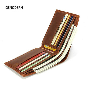 Crazy Horse Leather Men Short Wallet Bifold Horizontal Male Purse