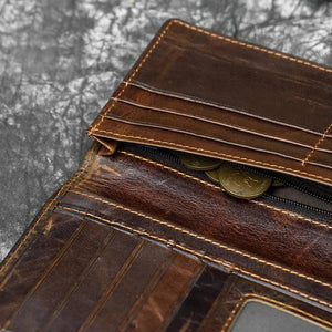 Men's Leather Dragon Wallet Bifold Long Wallet with Zipper Pocket