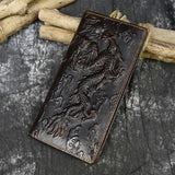 Men's Leather Dragon Wallet Bifold Long Wallet with Zipper Pocket