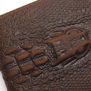 Top Grain Leather Crocodile Head Men Wallet Brown Crazy Horse