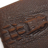 Top Grain Leather Crocodile Head Men Wallet Brown Crazy Horse