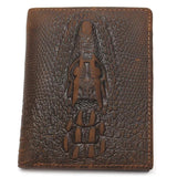 Top Grain Leather Crocodile Head Men Wallet Brown Crazy Horse