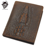 Top Grain Leather Crocodile Head Men Wallet Brown Crazy Horse