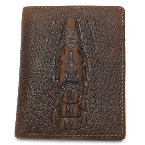 Top Grain Leather Crocodile Head Men Wallet Brown Crazy Horse