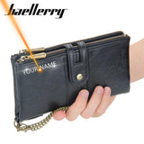 Engraved Men's Double Zipper Wallet w/ Chain - PU Leather