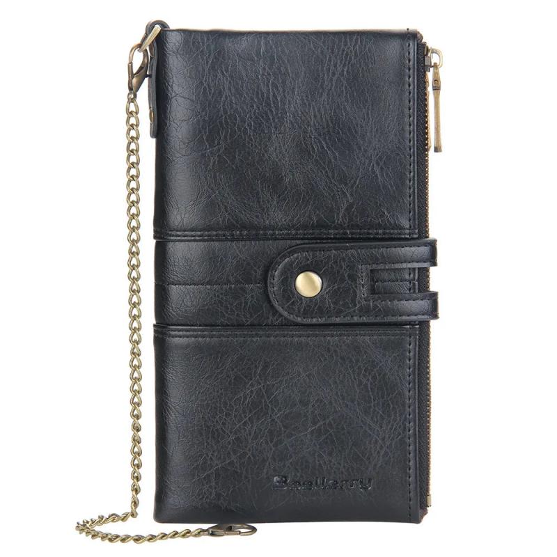 Engraved Men's Double Zipper Wallet w/ Chain - PU Leather