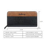 Men Leather Wallet Double Zipper Crocodile Stripe Brown Bag