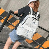 Marble Stone Print Backpack Canvas School Rucksack