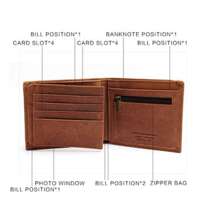 Vintage Crazy Horse Leather Wallet Men Purse Clutch Bag Male Money Clips