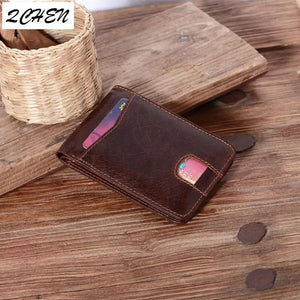 Retro Casual Men's Leather Wallet Oil Wax Skin US Clip Card Purse