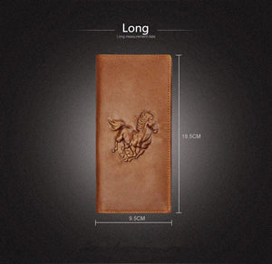 Crazy Horse pattern Brown Leather Men's Wallet Long with Short