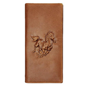 Crazy Horse pattern Brown Leather Men's Wallet Long with Short