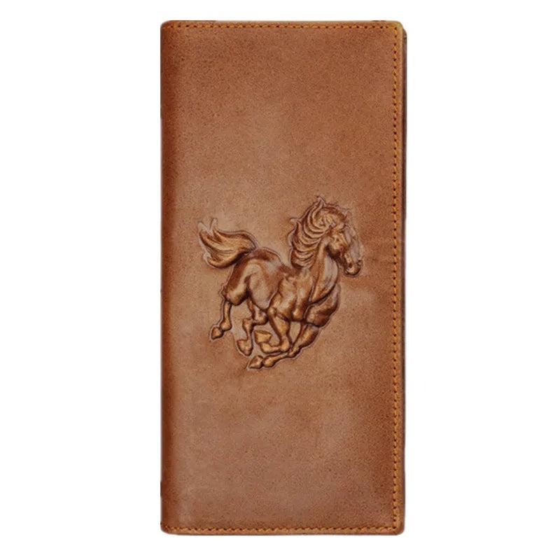 Crazy Horse pattern Brown Leather Men's Wallet Long with Short