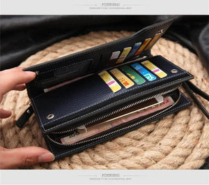 Men's Long Wallet Business Purse PU Leather Zipper Clutch